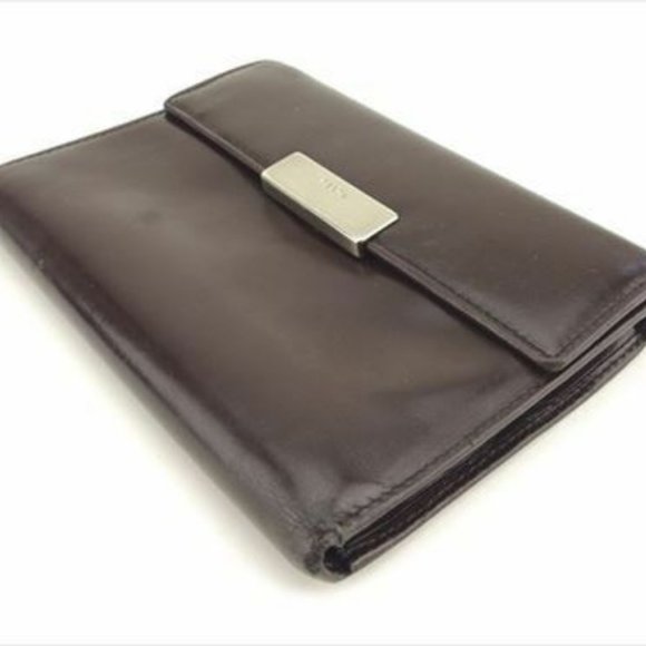 Prada Wallet Purse Trifold Brown Silver leather Woman unisex C3279 - Picture 7 of 8